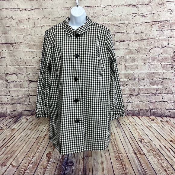 Talbots Jackets & Blazers - Talbots Black Gingham Check Button Lined Trench Coat NWOT